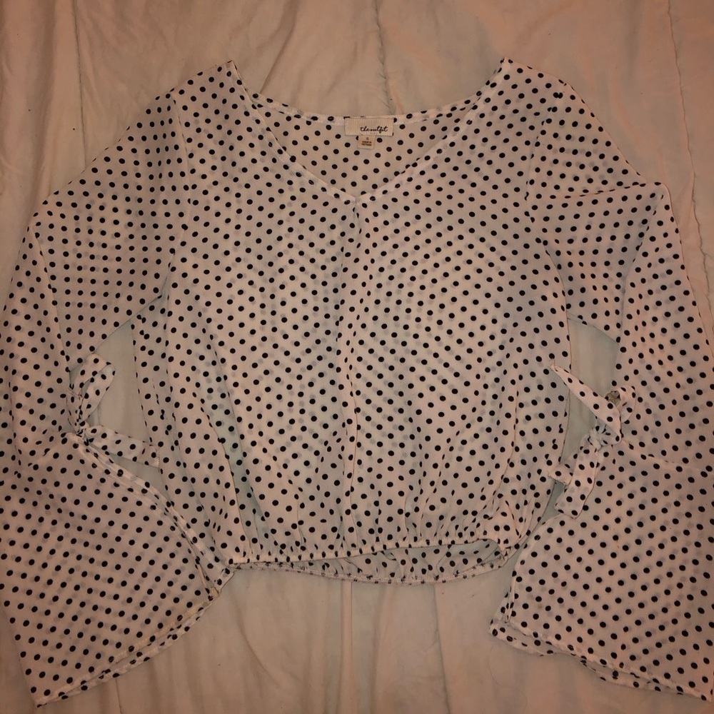 black & white polka dot long sleeve top